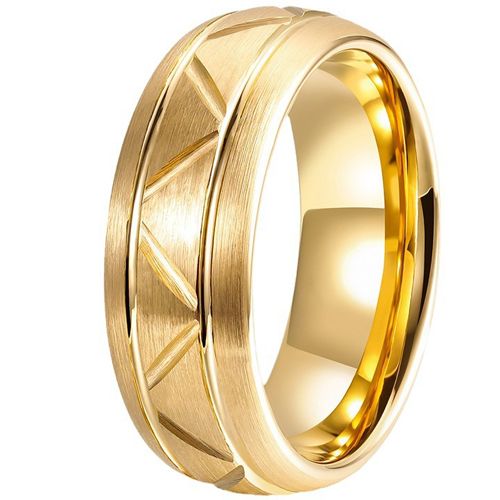 **COI Gold Tone Tungsten Carbide Diagonal Grooves Ring-9819DD