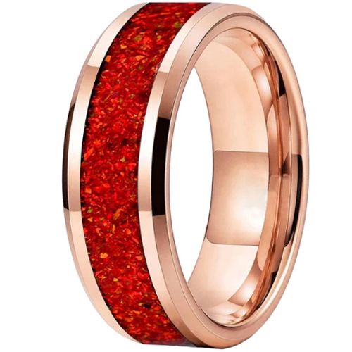 **COI Tungsten Carbide Black/Rose/Gold Tone/Silver Red Opal Beveled Edges Ring-9833DD