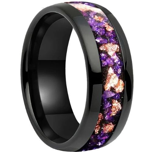 **COI Tungsten Carbide Black/Gold Tone/Rose/Silver Amethyst & Gold Foil Dome Court Ring-9838DD