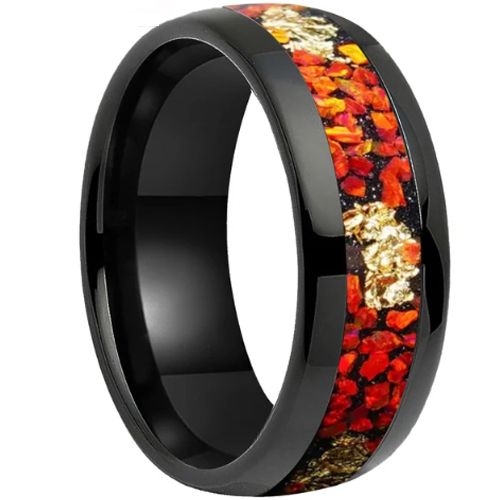 **COI Tungsten Carbide Black/Gold Tone/Rose/Silver Orange Opal & Gold Foil Dome Court Ring-9842DD