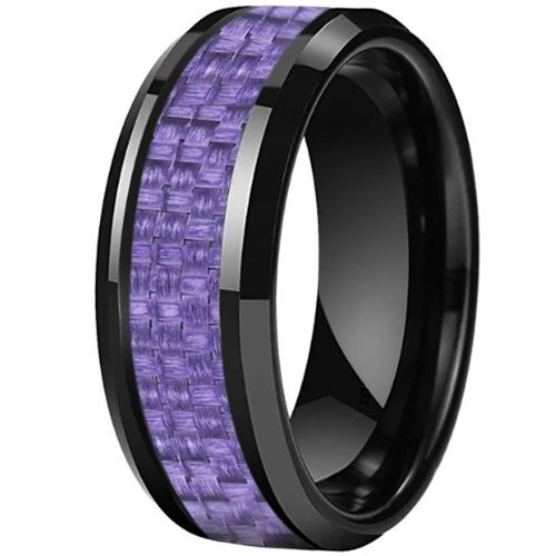 **COI Tungsten Carbide Black/Gold Tone/Silver/Rose/Blue Beveled Edges Ring With Purple Carbon Fiber-9849DD