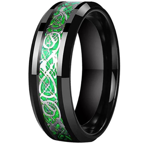 **COI Tungsten Carbide Black/Gold Tone/Rose/Silver/Blue Green Dragon Beveled Edges Ring-9854DD