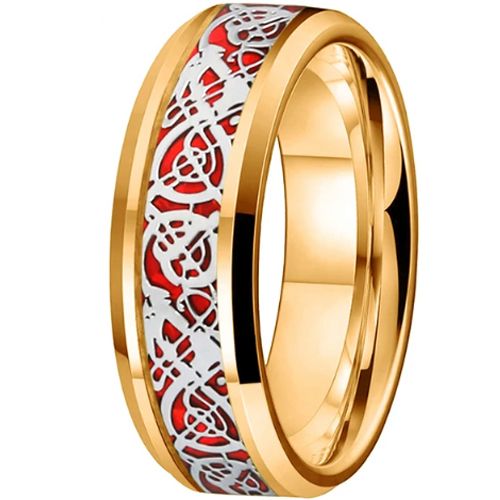 **COI Tungsten Carbide Black/Gold Tone/Rose/Silver/Blue Red Dragon Beveled Edges Ring-9855DD