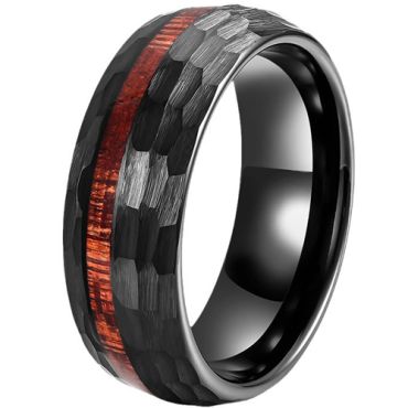 **COI Black Tungsten Carbide Hammered Ring With Wood-9820DD