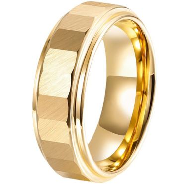 **COI Gold Tone Tungsten Carbide Faceted Step Edges Ring-9821DD
