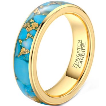 **COI Gold Tone Tungsten Carbide Turquoise & Gold Foil Dome Court Ring-9841DD