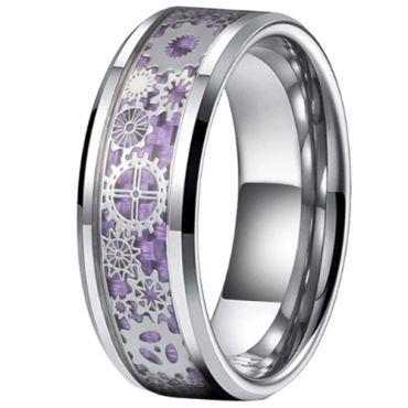 **COI Tungsten Carbide Gears Beveled Edges Ring With Purple Carbon Fiber-9847DD