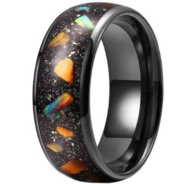 **COI Black Tungsten Carbide Meteorite & Crushed Opal Dome Court Ring-9857DD