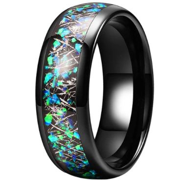 **COI Black Tungsten Gold Crushed Opal Meteorite & Gold Foil Dome Court Ring-9859DD