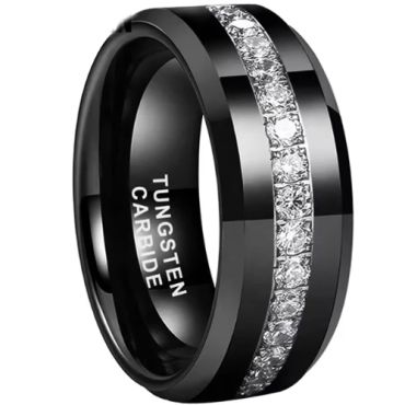 **COI Tungsten Carbide Black/Silver Beveled Edges Ring With Cubic Zirconia-9860DD