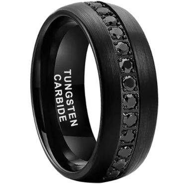 **COI Black Tungsten Carbide Dome Court Ring With Black Cubic Zirconia-9862DD