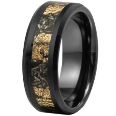 **COI Black Tungsten Carbide Gold Foil Beveled Edges Ring-9803DD
