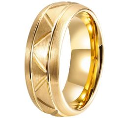 **COI Gold Tone Tungsten Carbide Diagonal Grooves Ring-9819DD