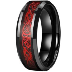 **COI Tungsten Carbide Black/Gold Tone/Rose/Silver/Blue Red Dragon Beveled Edges Ring-9850DD