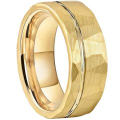 **COI Tungsten Carbide Gold Tone/Rose/Silver Hammered Offset Groove Ring-9856DD