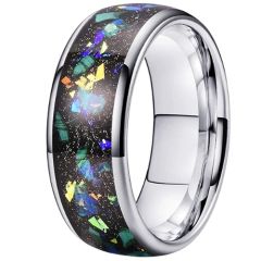 **COI Tungsten Carbide Meteorite & Crushed Opal Dome Court Ring-9858DD