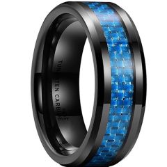 *COI Black Tungsten Carbide Ring With Blue Carbon Fiber-TG2423